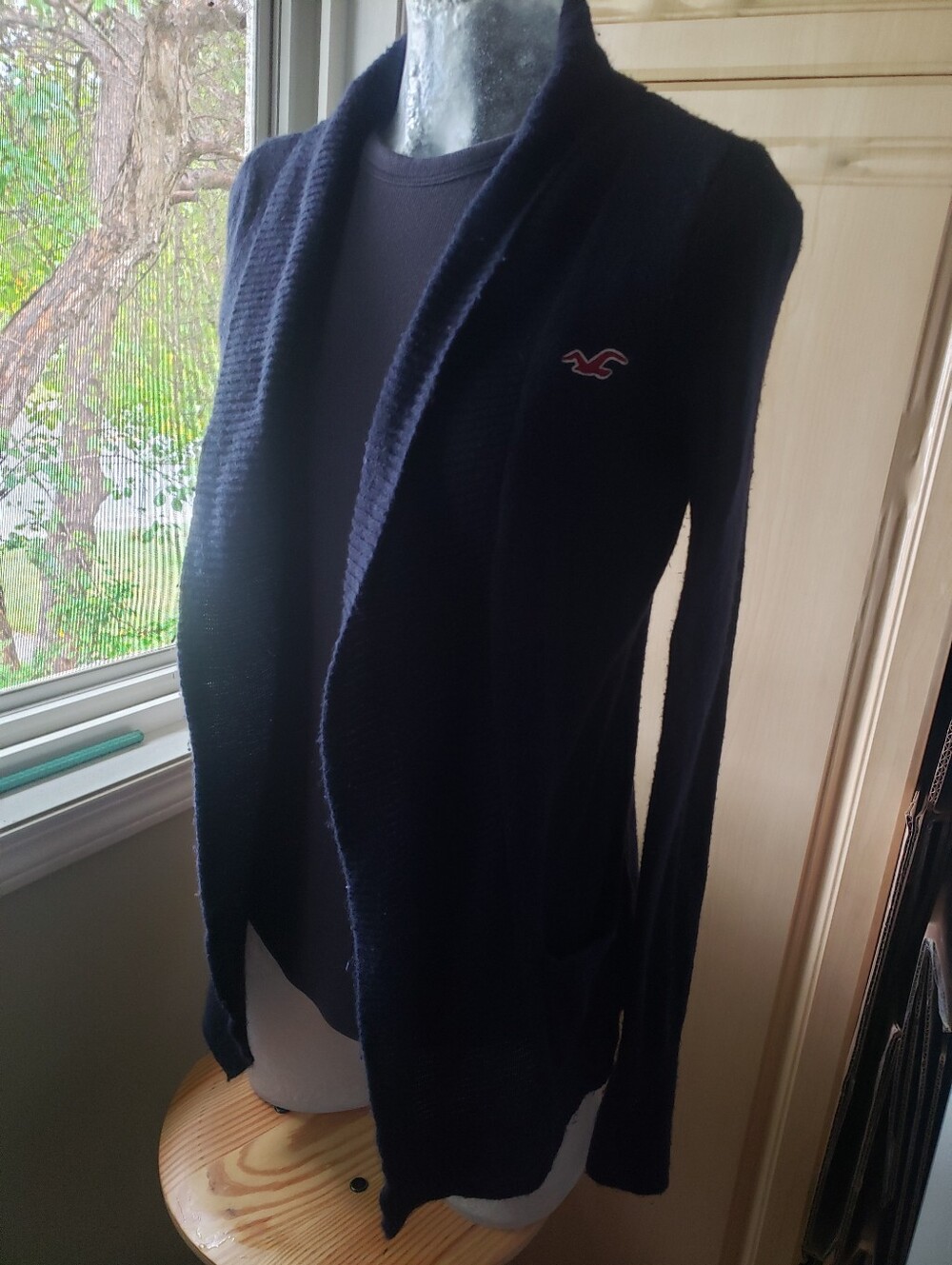 Hollister Cotton Navy Open-Front Women's Cardigan Sweater Pockets